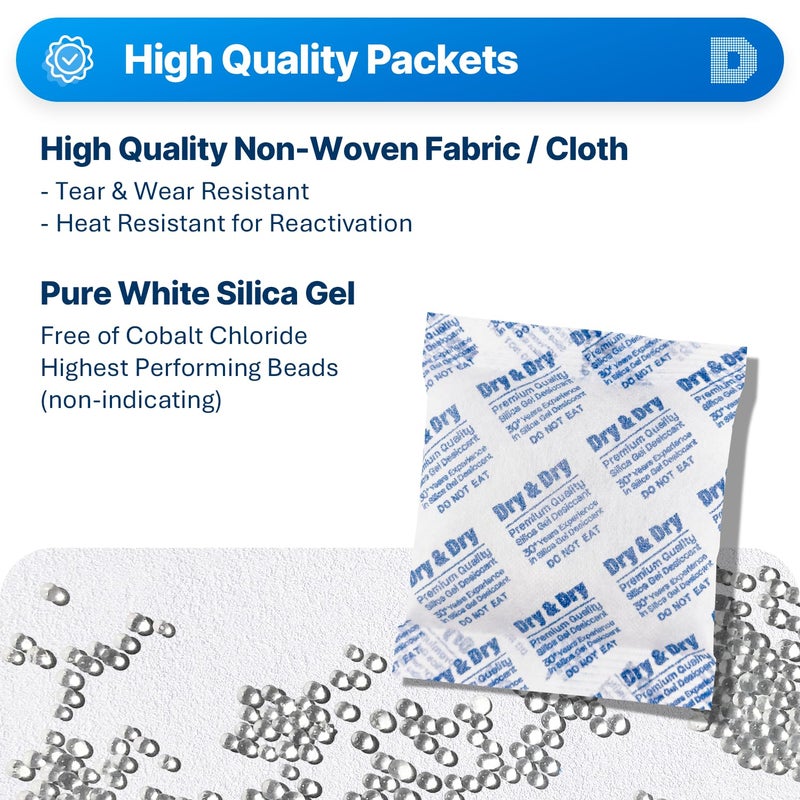 Dry & Dry 100 Gram [2 Packets] Silica Gel Packets Desiccants, Silica Packets - Rechargeable Silica Gel Packs, Desiccants Packets, Silica Gel - Image 2